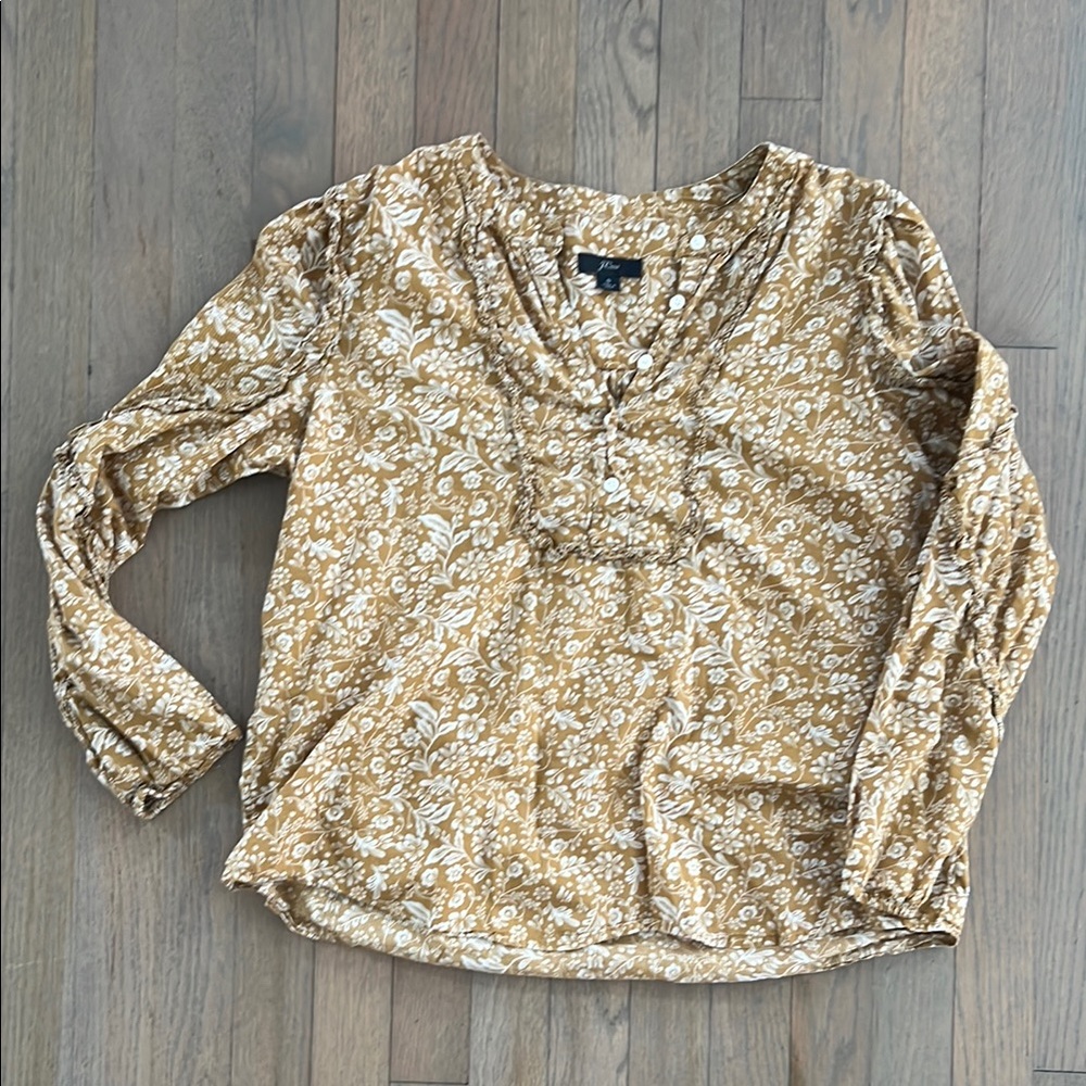 J. Crew Gold Floral Autumn Print Women's Top